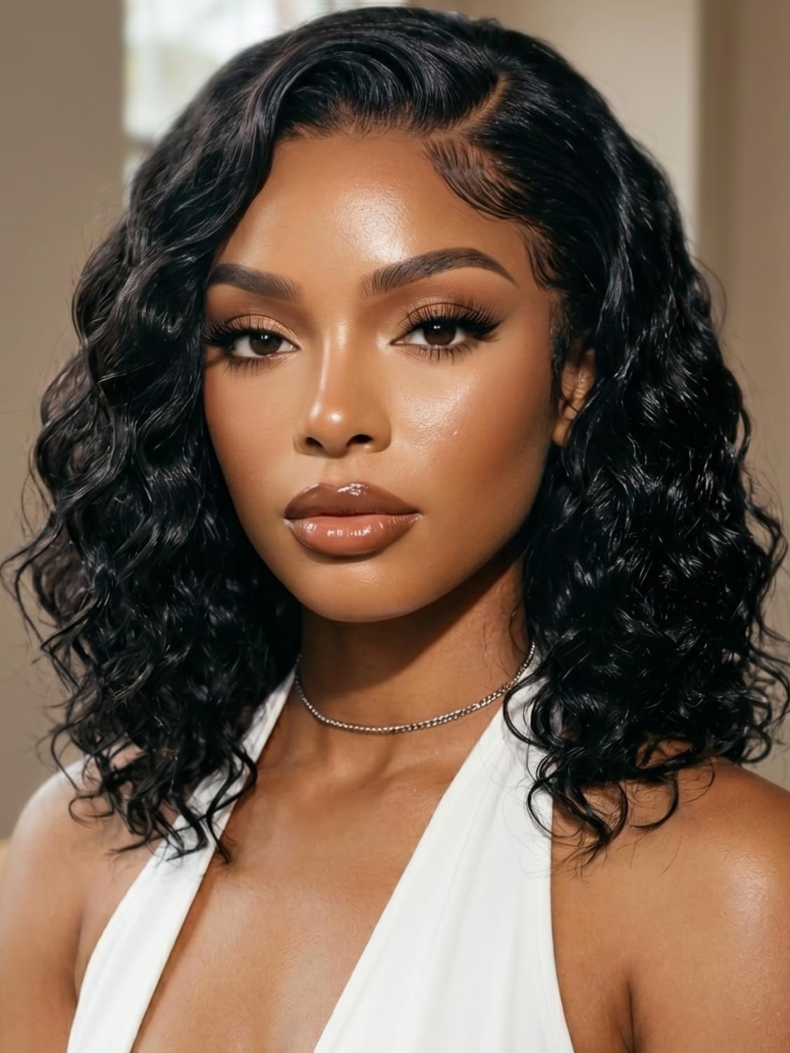 UNICE Bye Bye Slip Water Wave Bob Wig Human Hair, C Side Part 6x4 Glueless Lace Closure Wig, Pre-Plucked & Pre-Cut, 220% Density, Drawstring, Beginner Friendly for Black Women 10 Inch