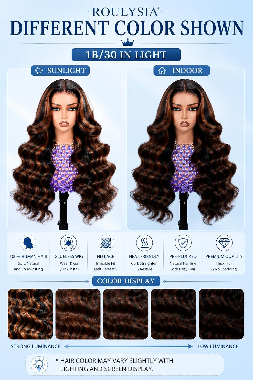 7x6 Body Wave Wig 1B/30 Balayage Wig Human Hair 18 Inch | 100% human hair, pre-plucked & pre-cut, Glueless Wear & Go. Adjustable drawstring, Brown Highlight,180% density. Silky & soft