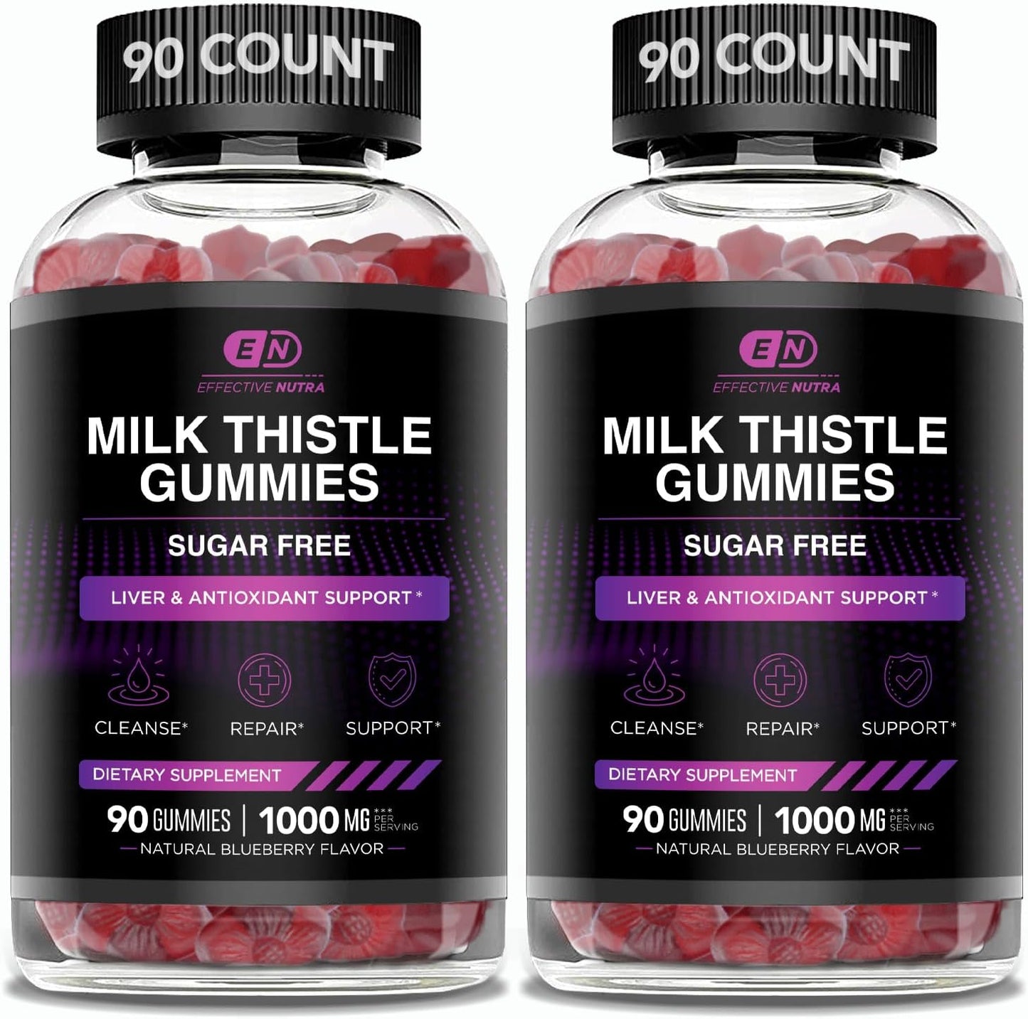 Effective Nutra Milk Thistle Gummies | Sugar-Free Milk Thistle Extract 1000mg for Liver Detox & Antioxidant Support | Vegan, Gluten-Free| 45-Day Supply, Natural Berry Flavor, Made in USA (90 Count)