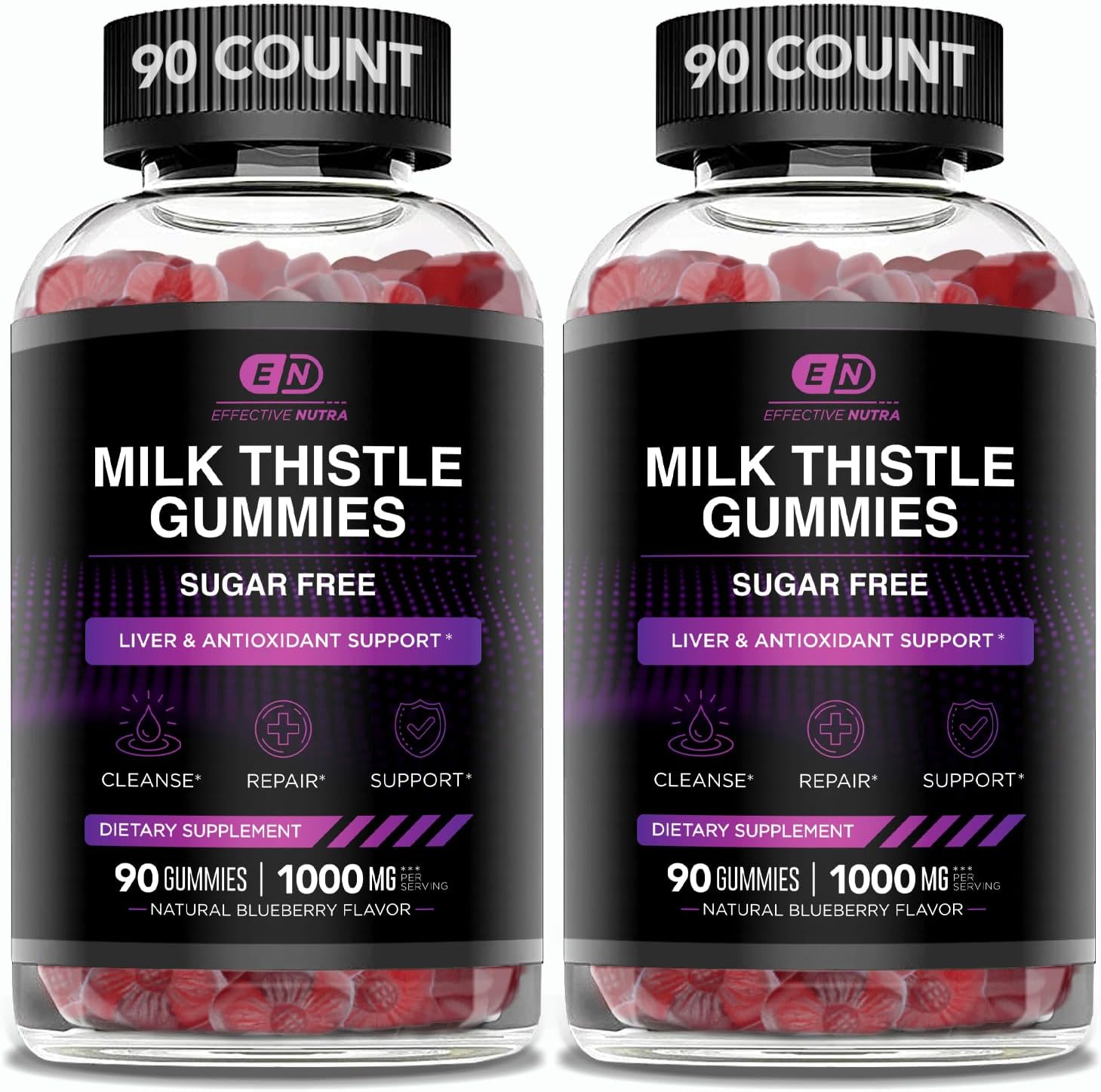 Effective Nutra Milk Thistle Gummies | Sugar-Free Milk Thistle Extract 1000mg for Liver Detox & Antioxidant Support | Vegan, Gluten-Free| 45-Day Supply, Natural Berry Flavor, Made in USA (90 Count)