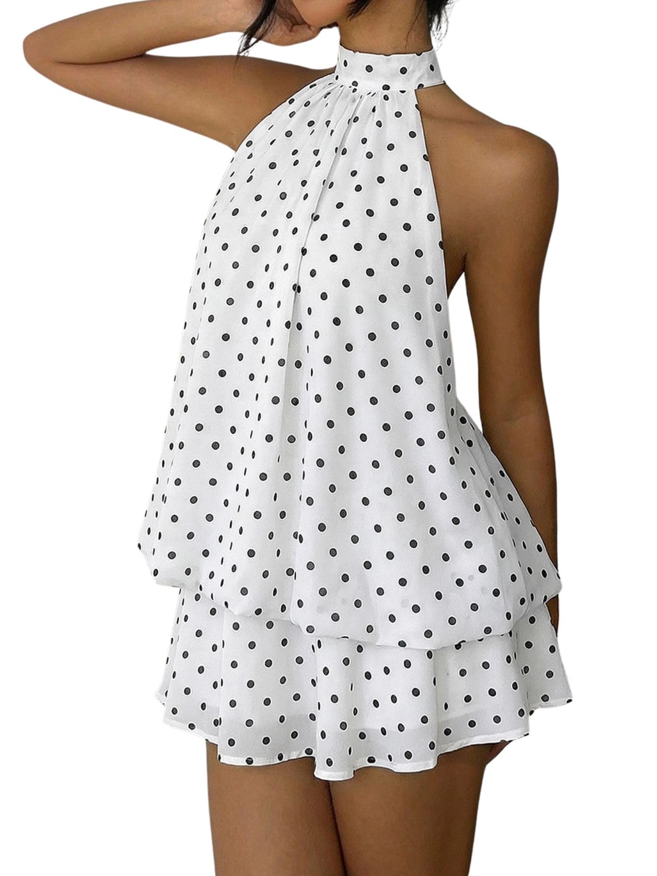 Verdusa Women's Chiffon Halter Drop Waist Wedding Guest Dresses Ruffle Summer Mini Dress Brunch Outfits