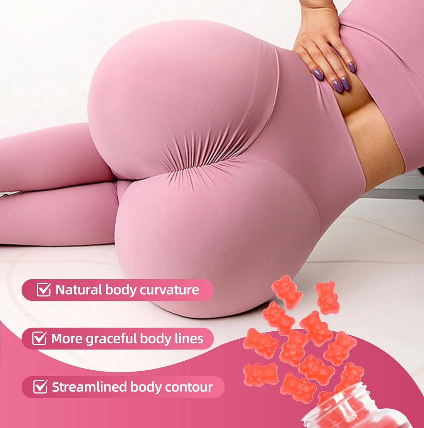 Jiaoming 60 Counts Hip Butt Gummies Women BBL Booty Bigger Fast,Buttocks Enhancer Body Firmer Curvy Growth Enhancement, Maca Extracts Natural Herbal Gummy Candy