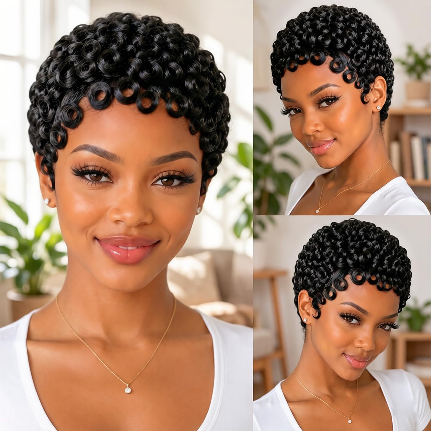 Curly Pixie Cut 13x4 Lace Front Human Hair Wigs for Black Women, Deep Wave Short Curly 13x4 HD Lace Frontal Wigs Layered No Glue Daily Wear Wig Pixie Cut 100% Human Hair Glueless Wigs, Natural Black
