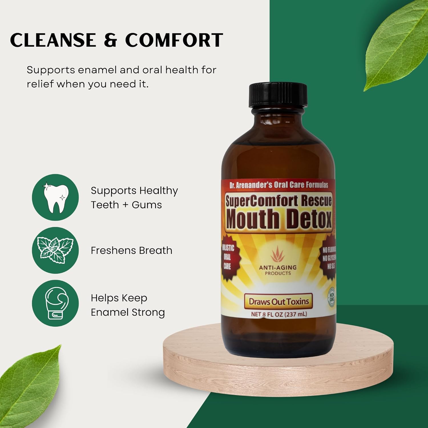 Organic Mouth Detox & Oil Pulling, 8 fl oz Glass Jar, Sesame Oil Blend for Fresh Breath, Gum Comfort & Oral Balance, Ayurvedic Fluoride Free Oral Rinse, Organic, Non-GMO