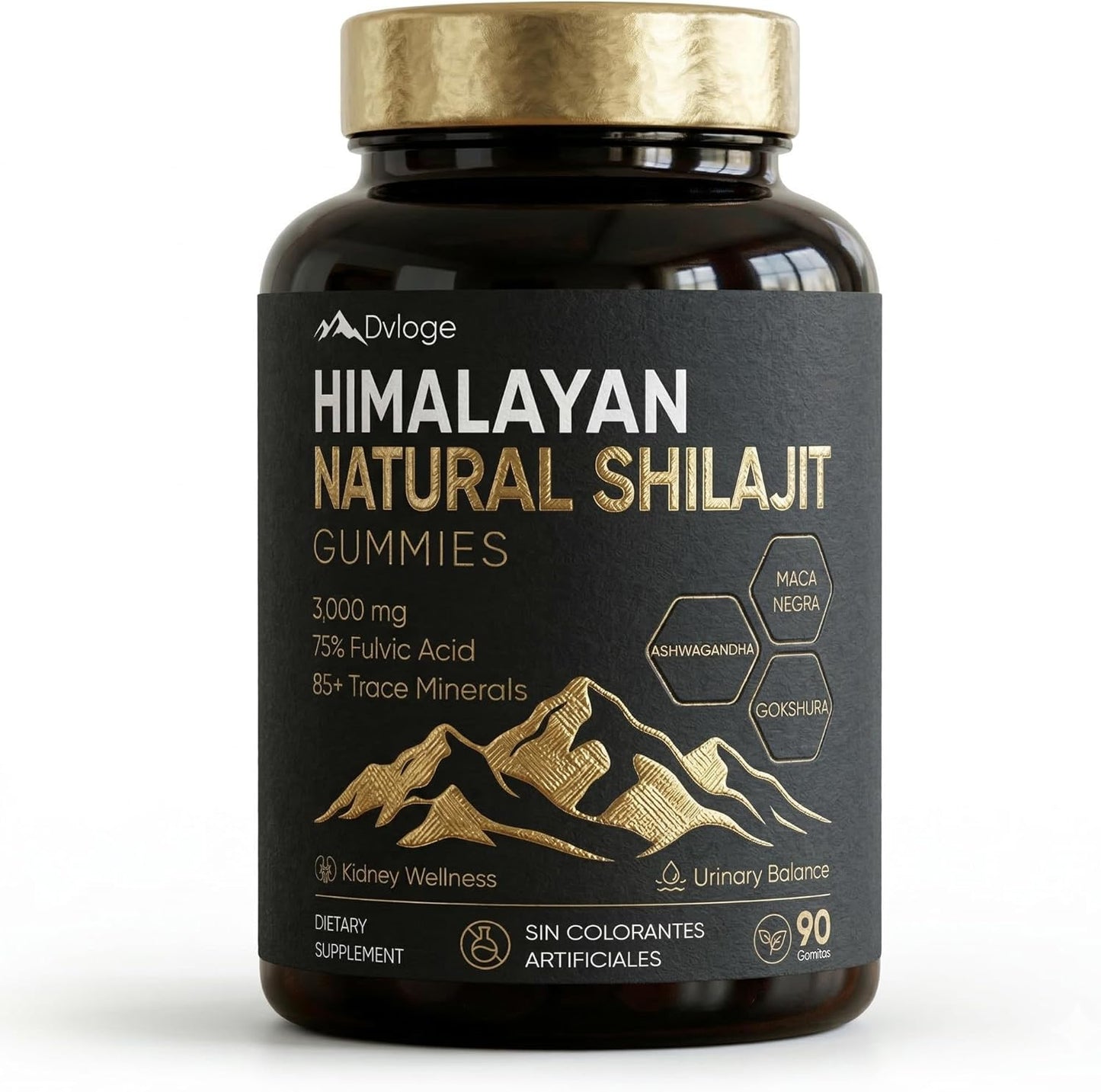 Himalayan Natural Shilajit Gummies, 3000mg for Kidney Support, 75% Fulvic Acid & 85+ Trace Minerals - Ashwagandha, Maca, Gokshura - Natural Energy & Vitality Supplement, 90 Count