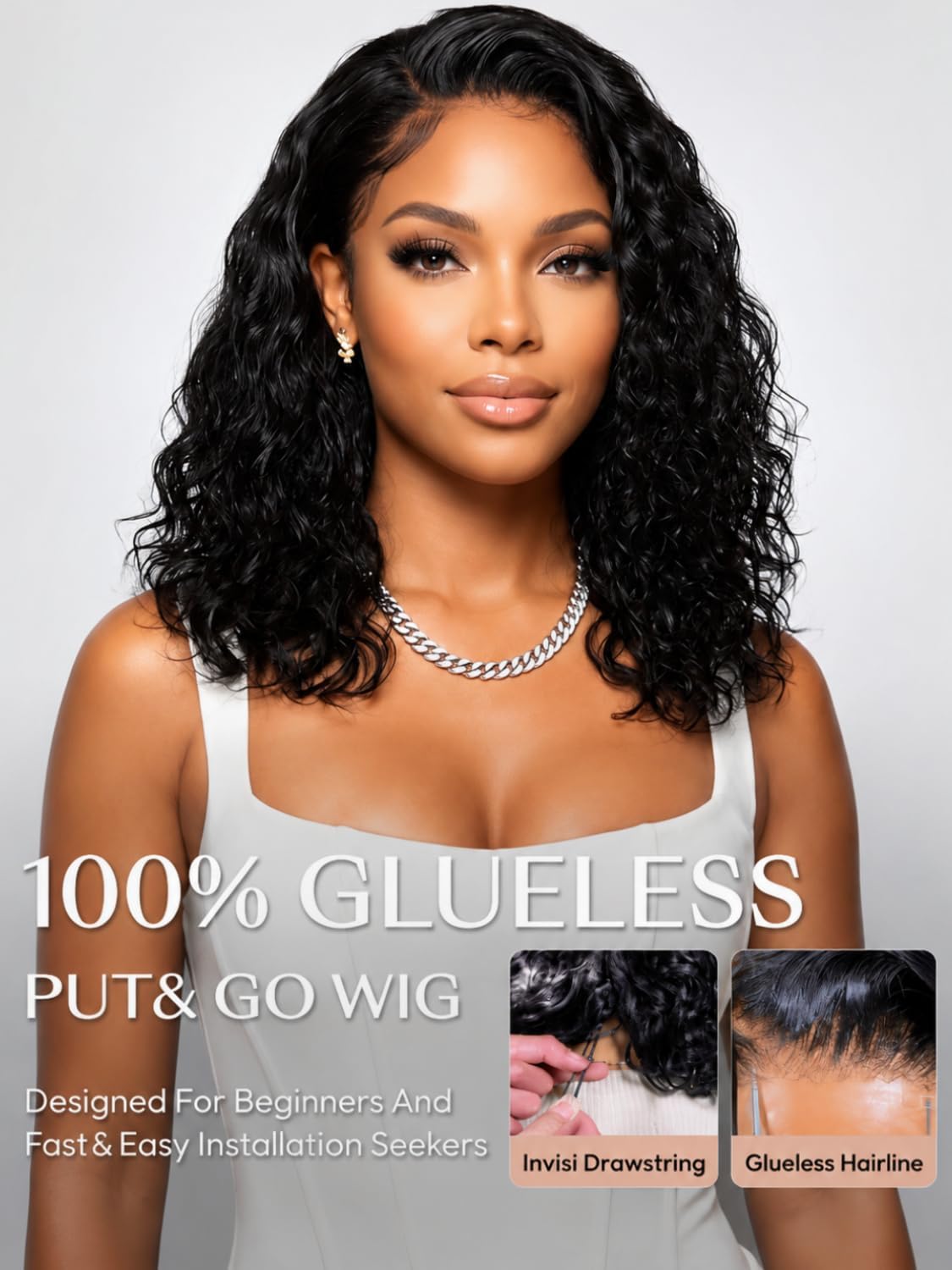 UNICE Bye Bye Slip Water Wave Bob Wig Human Hair, C Side Part 6x4 Glueless Lace Closure Wig, Pre-Plucked & Pre-Cut, 220% Density, Drawstring, Beginner Friendly for Black Women 10 Inch