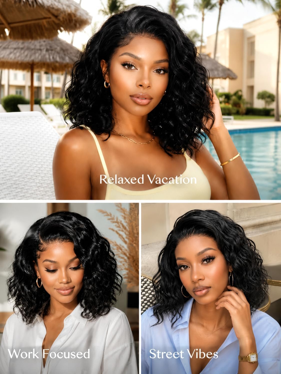 UNICE Bye Bye Slip Water Wave Bob Wig Human Hair, C Side Part 6x4 Glueless Lace Closure Wig, Pre-Plucked & Pre-Cut, 220% Density, Drawstring, Beginner Friendly for Black Women 10 Inch