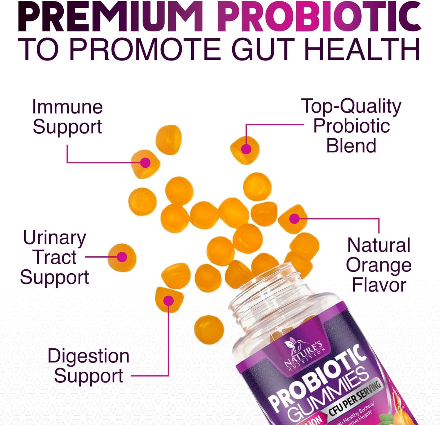 Probiotics for Digestive Health Gummies - 6 Unique Strains for Daily Immune Support & Gut Health, Supports Constipation, Gas & Bloating - Best Probiotic Supplement Gummy for Women & Men - 60 Gummies