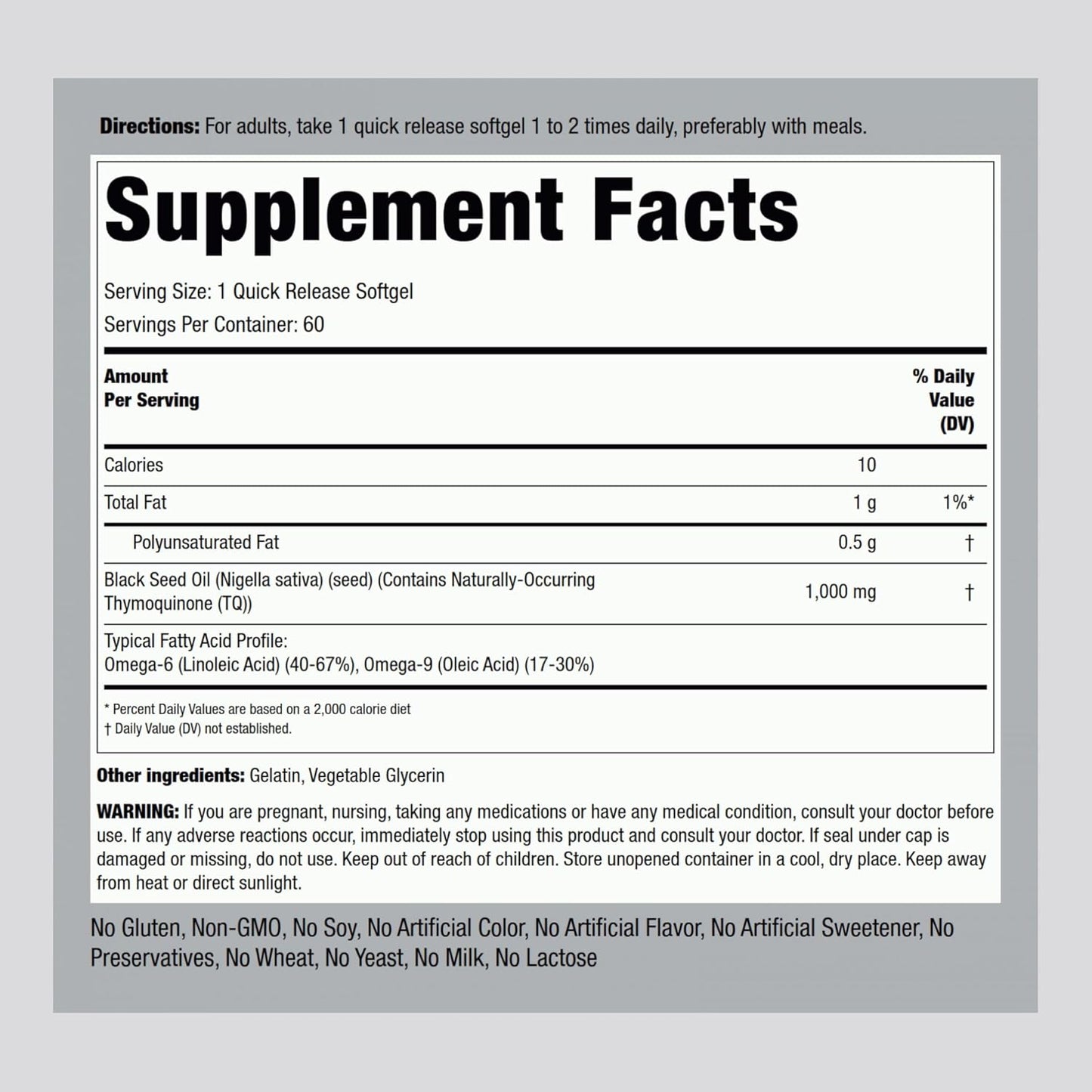 Piping Rock Black Seed Oil Softgel Capsules | 1000mg | 60 Pills | Cold Pressed Solvent Free | Non GMO, Gluten Free Supplement