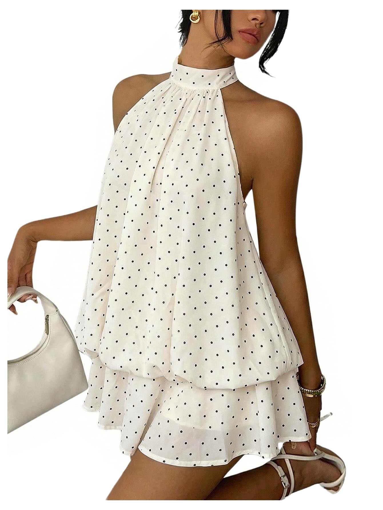 Verdusa Women's Chiffon Halter Drop Waist Wedding Guest Dresses Ruffle Summer Mini Dress Brunch Outfits