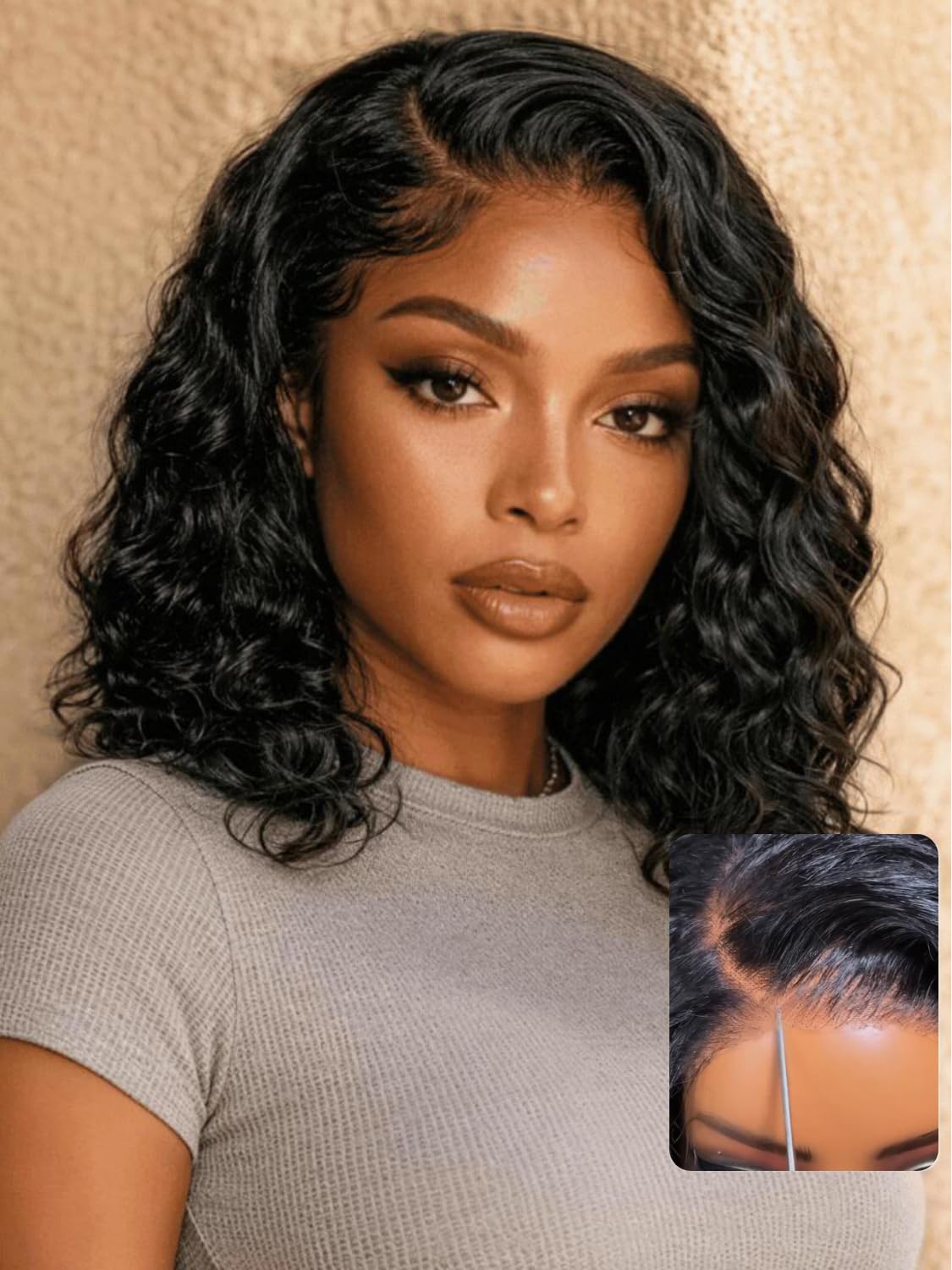 UNICE Bye Bye Slip Water Wave Bob Wig Human Hair, C Side Part 6x4 Glueless Lace Closure Wig, Pre-Plucked & Pre-Cut, 220% Density, Drawstring, Beginner Friendly for Black Women 10 Inch