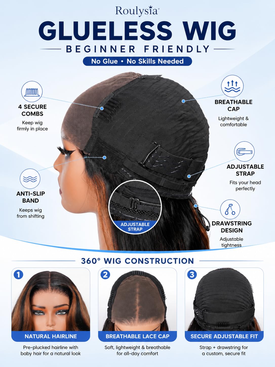 7x6 Body Wave Wig 1B/30 Balayage Wig Human Hair 18 Inch | 100% human hair, pre-plucked & pre-cut, Glueless Wear & Go. Adjustable drawstring, Brown Highlight,180% density. Silky & soft