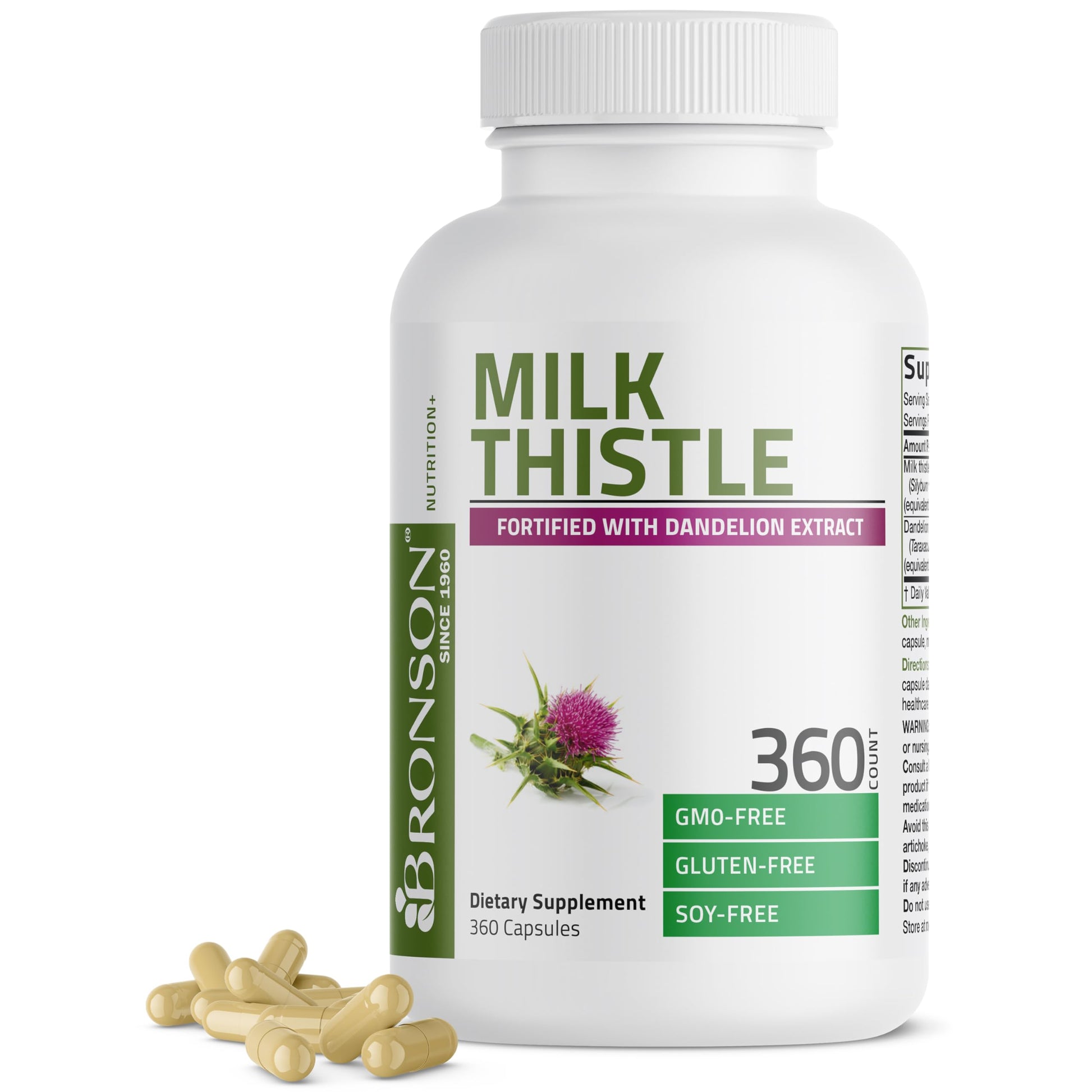 Bronson Milk Thistle Silymarin Marianum & Dandelion Extract Liver Health Support, Antioxidant Support, Detox, 120 Capsules