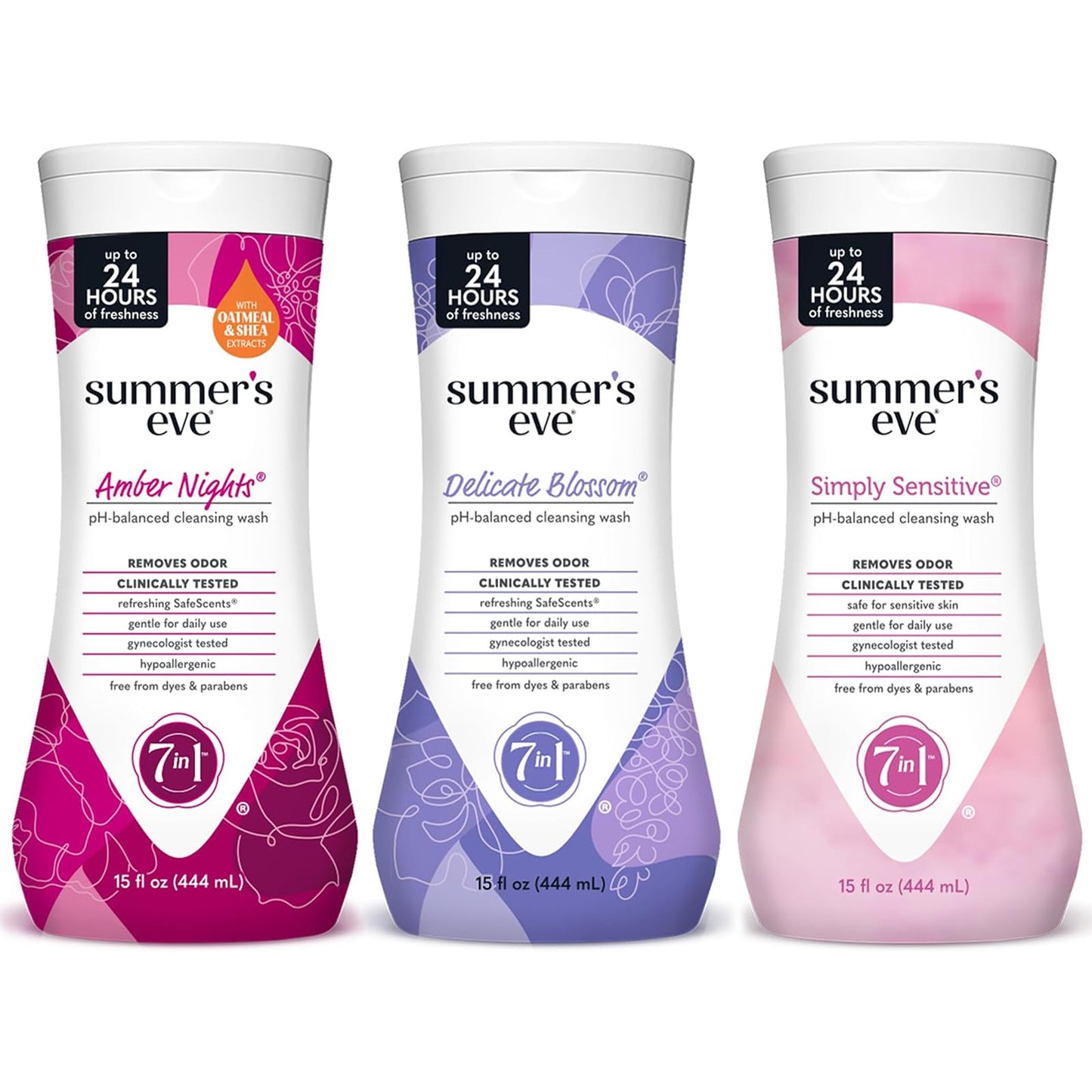 Summer's Eve Simply Sensitive All-Over Daily Feminine Wash, Gentle pH-Balanced Body Wash for Women, Removes Vaginal Odor, 15 Fl Oz
