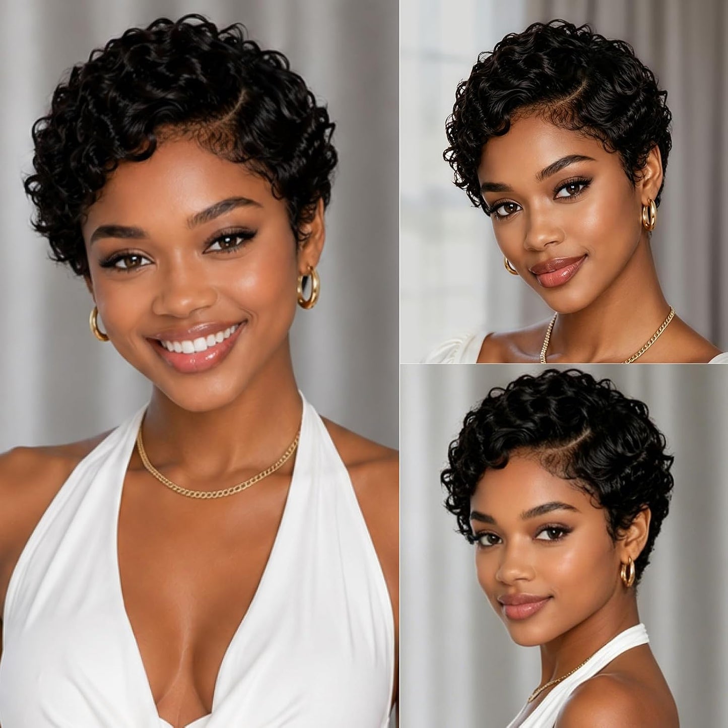 Curly Pixie Cut 13x4 Lace Front Human Hair Wigs for Black Women, Deep Wave Short Curly 13x4 HD Lace Frontal Wigs Layered No Glue Daily Wear Wig Pixie Cut 100% Human Hair Glueless Wigs, Natural Black