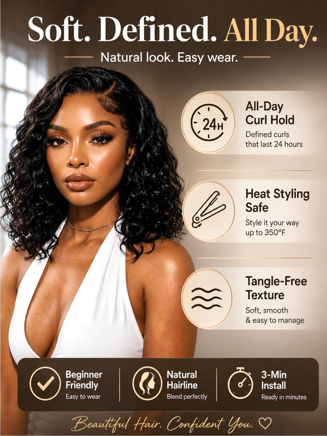 UNICE Bye Bye Slip Water Wave Bob Wig Human Hair, C Side Part 6x4 Glueless Lace Closure Wig, Pre-Plucked & Pre-Cut, 220% Density, Drawstring, Beginner Friendly for Black Women 10 Inch