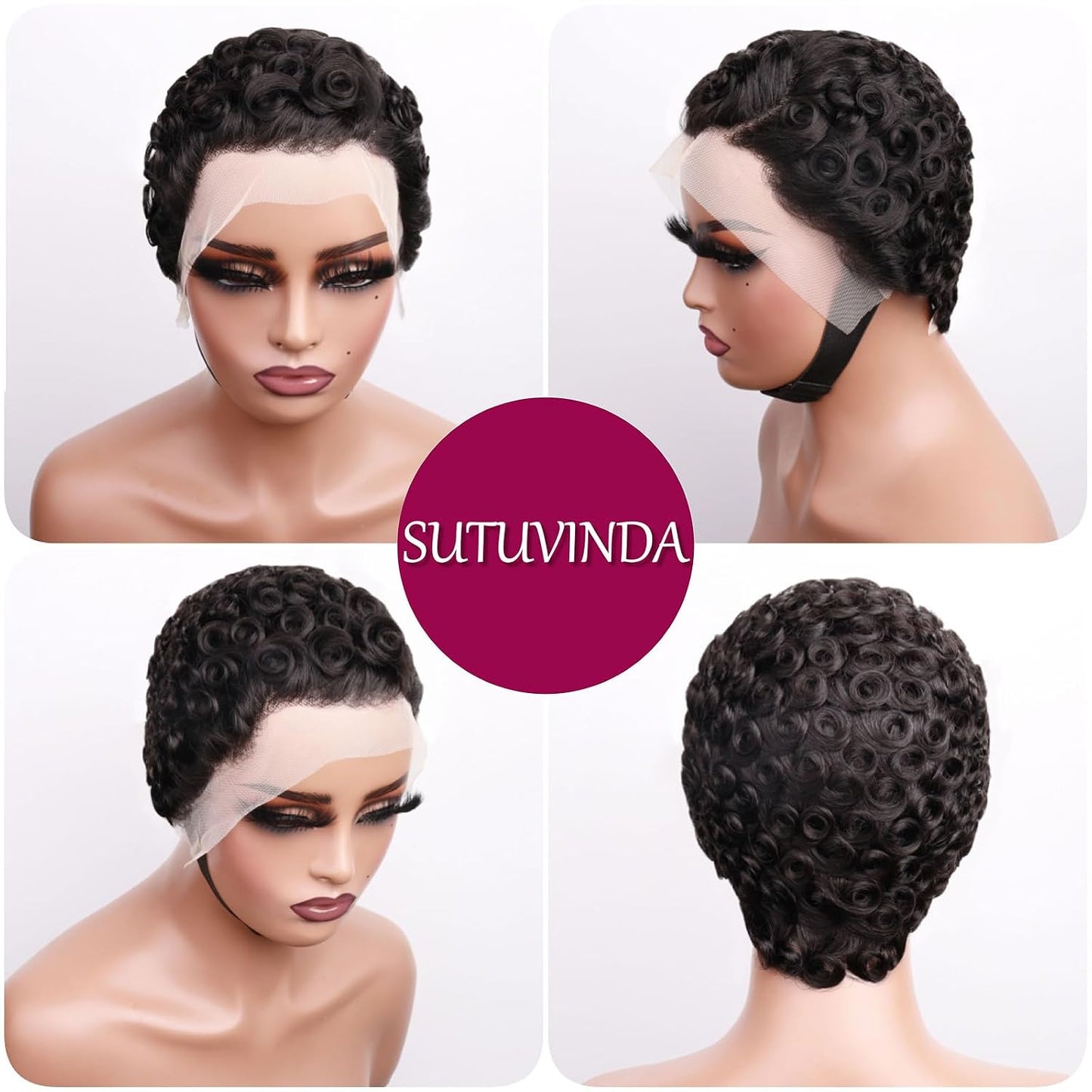 Curly Pixie Cut 13x4 Lace Front Human Hair Wigs for Black Women, Deep Wave Short Curly 13x4 HD Lace Frontal Wigs Layered No Glue Daily Wear Wig Pixie Cut 100% Human Hair Glueless Wigs, Natural Black