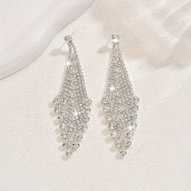 Women' Long Rhombus/ Earrings with Tassels - K Plated Sparkling Retro- Dangle Earrings Suitable for Daily Wear & Party Accessories, Year-Round Elegant Statement