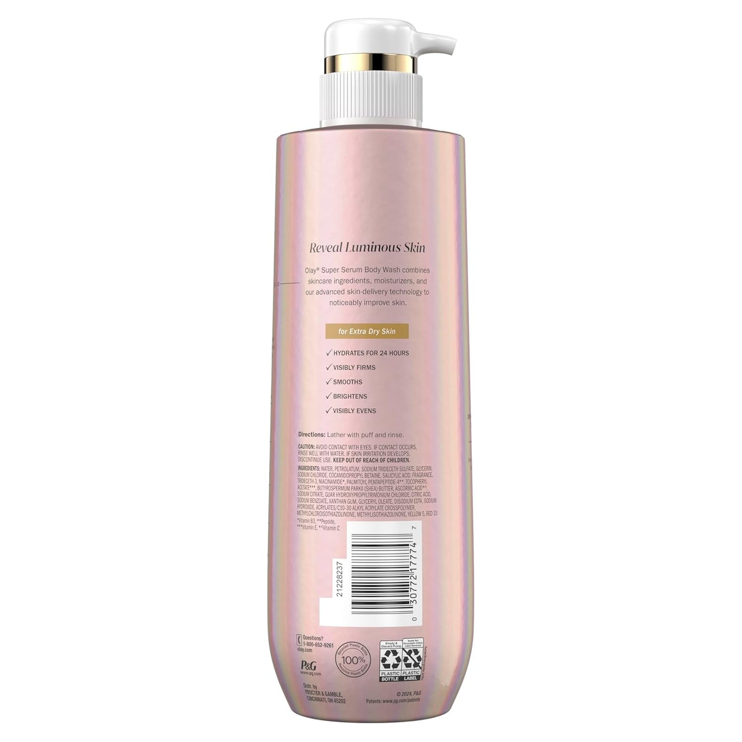 Olay Super Serum Body Wash for Extra Dry Skin, 24hr Long Lasting Hydration, 5+ Ingredient Complex for Bright Even Firm Luminous Skin, 18.5 fl oz