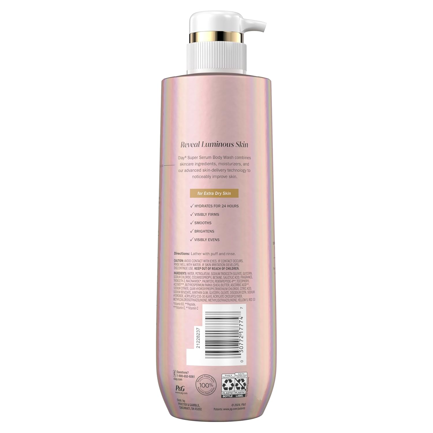 Olay Super Serum Body Wash for Extra Dry Skin, 24hr Long Lasting Hydration, 5+ Ingredient Complex for Bright Even Firm Luminous Skin, 18.5 fl oz