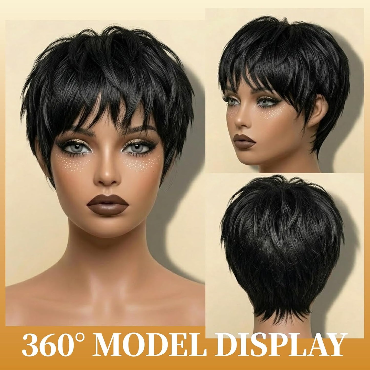 HANASCC Pixie Cut Wigs Human Hair for Black Women Glueless Short Bob Wig 100% Real Human Hair Lightweight Natural Black Straight 6 Inch