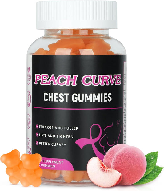 Chest Gummies for Enhance Confidence, Bear Shaped Chest Gummies with Herbal Ingredients, 60 Count, Peach Flavor Natural BBL Gummy for Women and Men