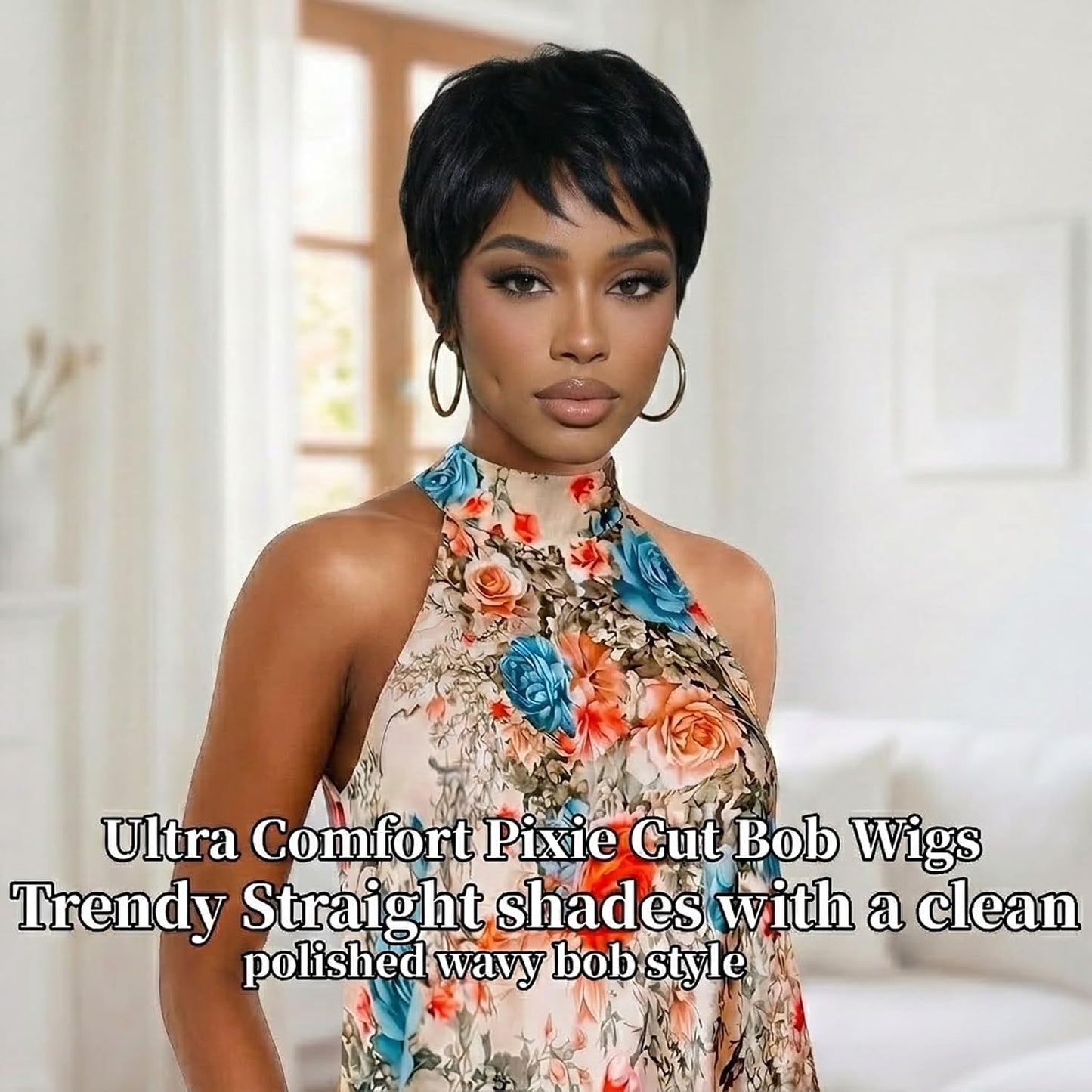 HANASCC Pixie Cut Wigs Human Hair for Black Women Glueless Short Bob Wig 100% Real Human Hair Lightweight Natural Black Straight 6 Inch