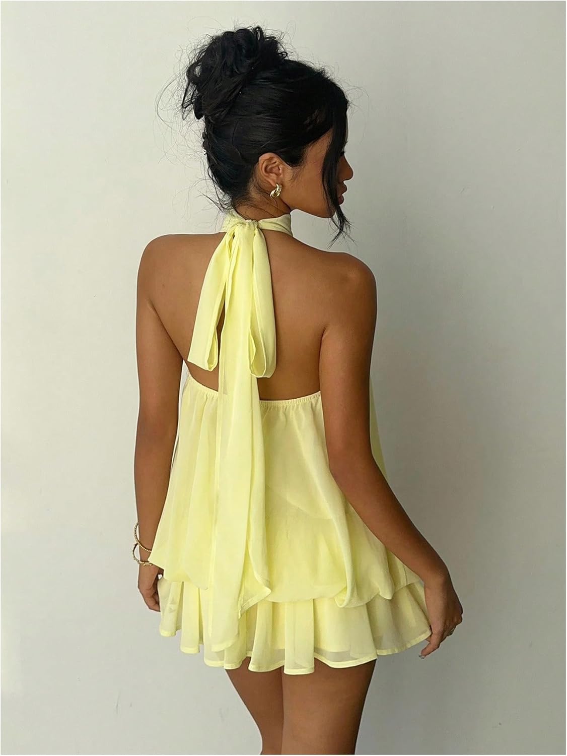 Verdusa Women's Chiffon Halter Drop Waist Wedding Guest Dresses Ruffle Summer Mini Dress Brunch Outfits