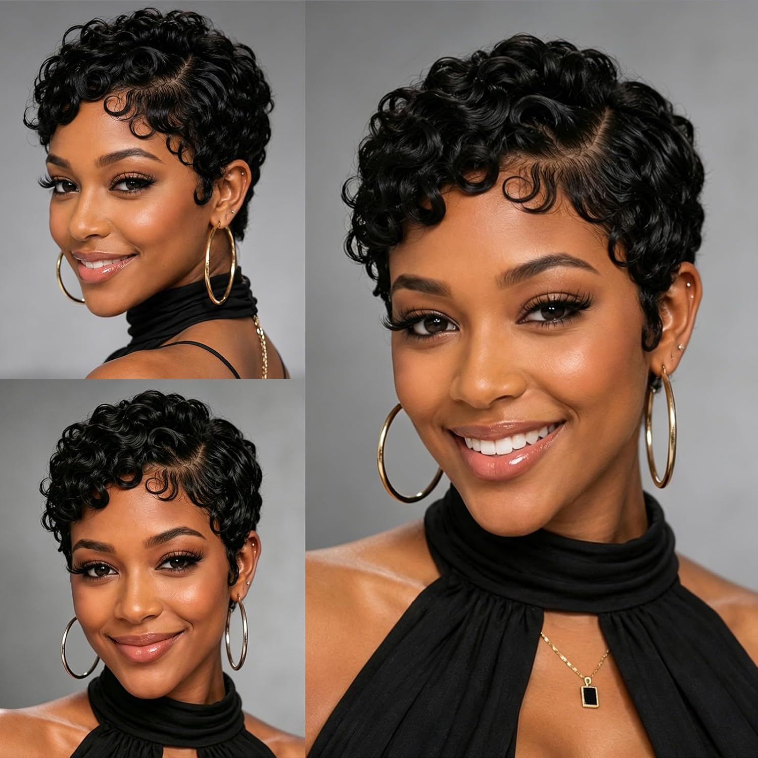 Curly Pixie Cut 13x4 Lace Front Human Hair Wigs for Black Women, Deep Wave Short Curly 13x4 HD Lace Frontal Wigs Layered No Glue Daily Wear Wig Pixie Cut 100% Human Hair Glueless Wigs, Natural Black