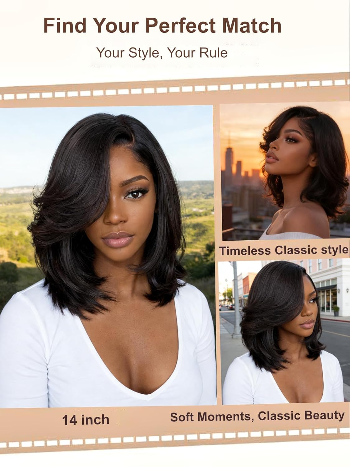 UNICE 10 inch Side Part Short Bob Wig human Hair with Blow Out Layered Bangs 7x5 Lace Front Glueless Wigs Human Hair Pre Plucked Bleached Knots Pre Cut Ready To Wear Black Wig Shoulder Length