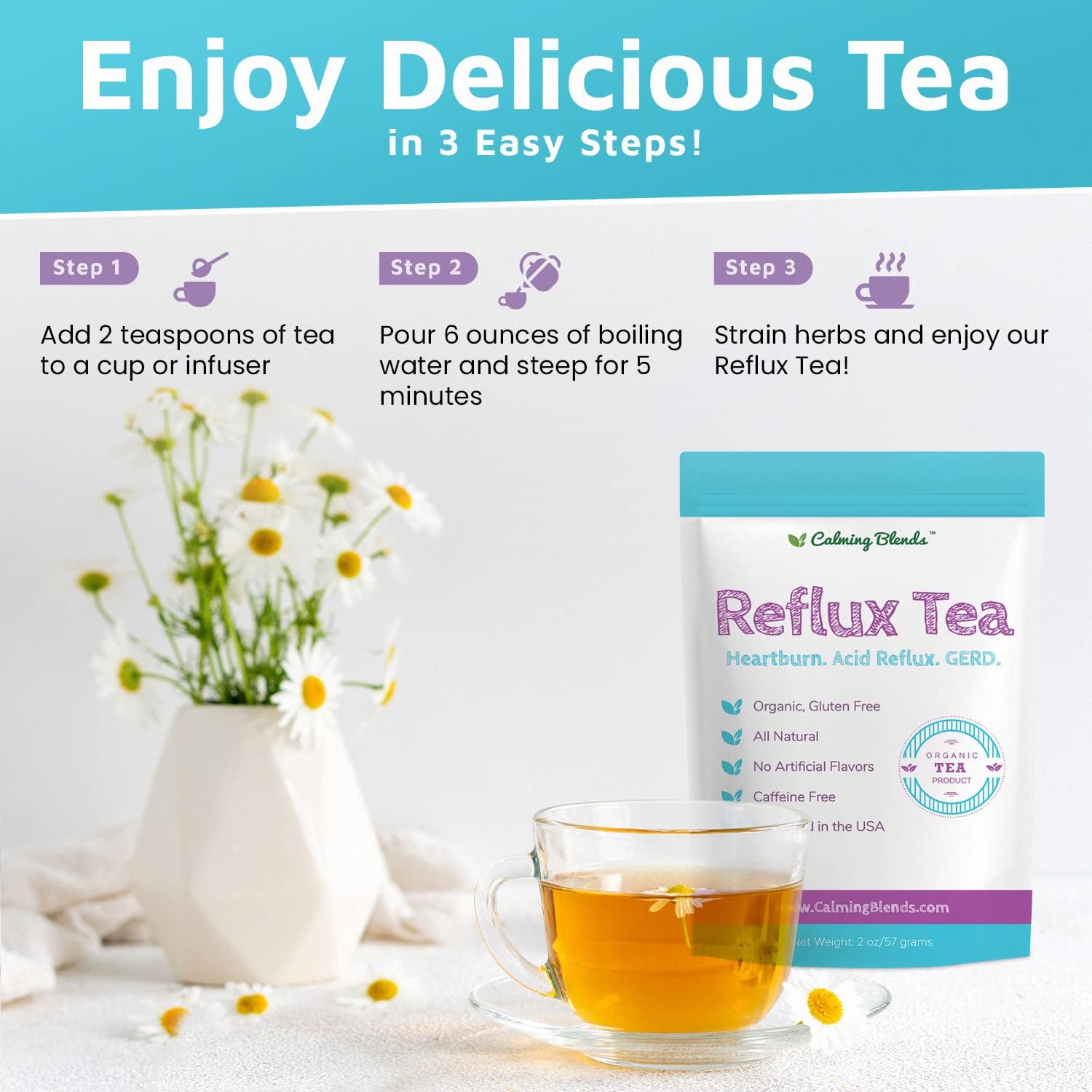 Acid Reflux Loose Leaf Tea | Acid Reflux, Heartburn & Indigestion | Caffeine-Free | 36 Cups