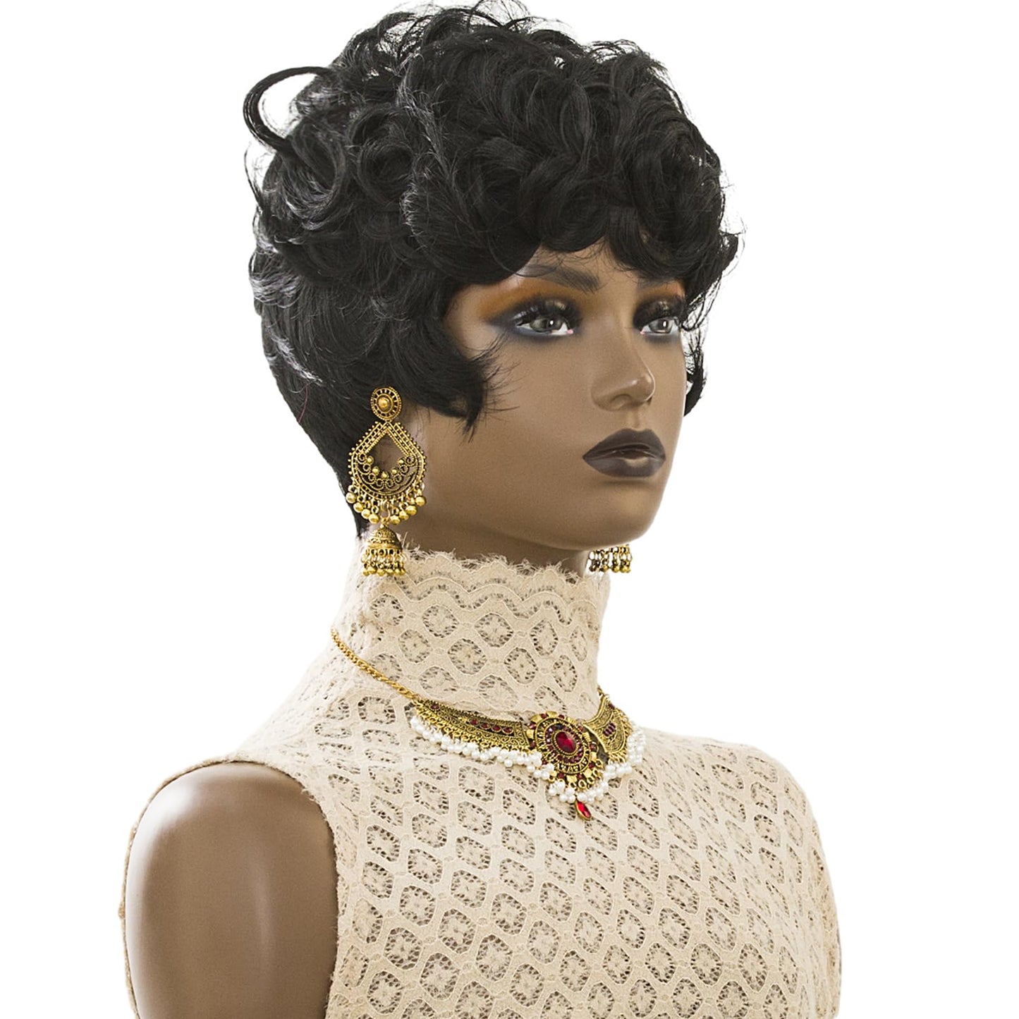 Black Pixie Wig Synthetic Hair Short Curly Wigs for Black Women | Short Wigs for Black Women Pixie Cut Wig Short Curly Wigs for Black Women Synthetic Hair Wavy Black Pixie Wig (black