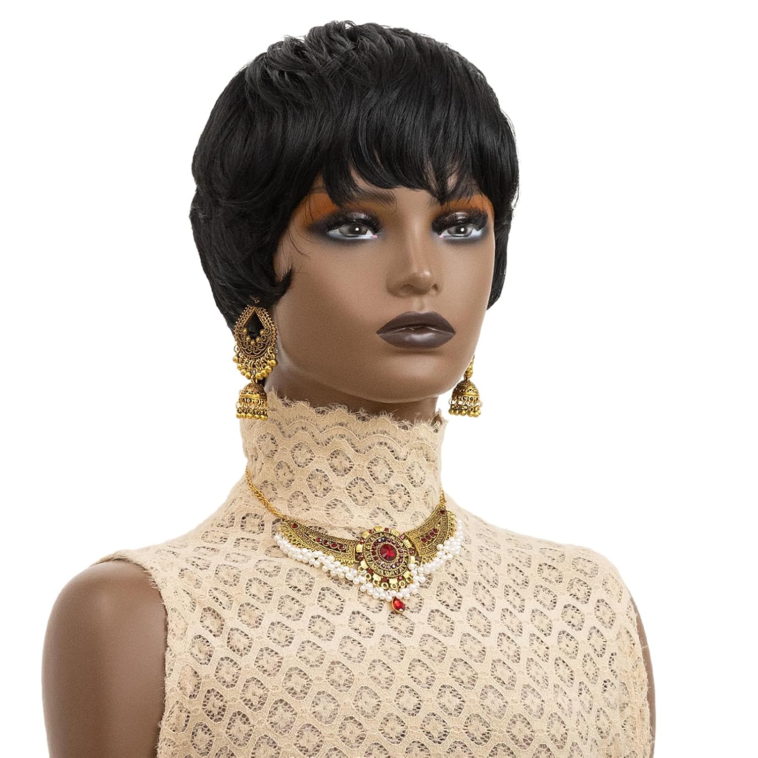 Black Pixie Wig Synthetic Hair Short Curly Wigs for Black Women | Short Wigs for Black Women Pixie Cut Wig Short Curly Wigs for Black Women Synthetic Hair Wavy Black Pixie Wig (black