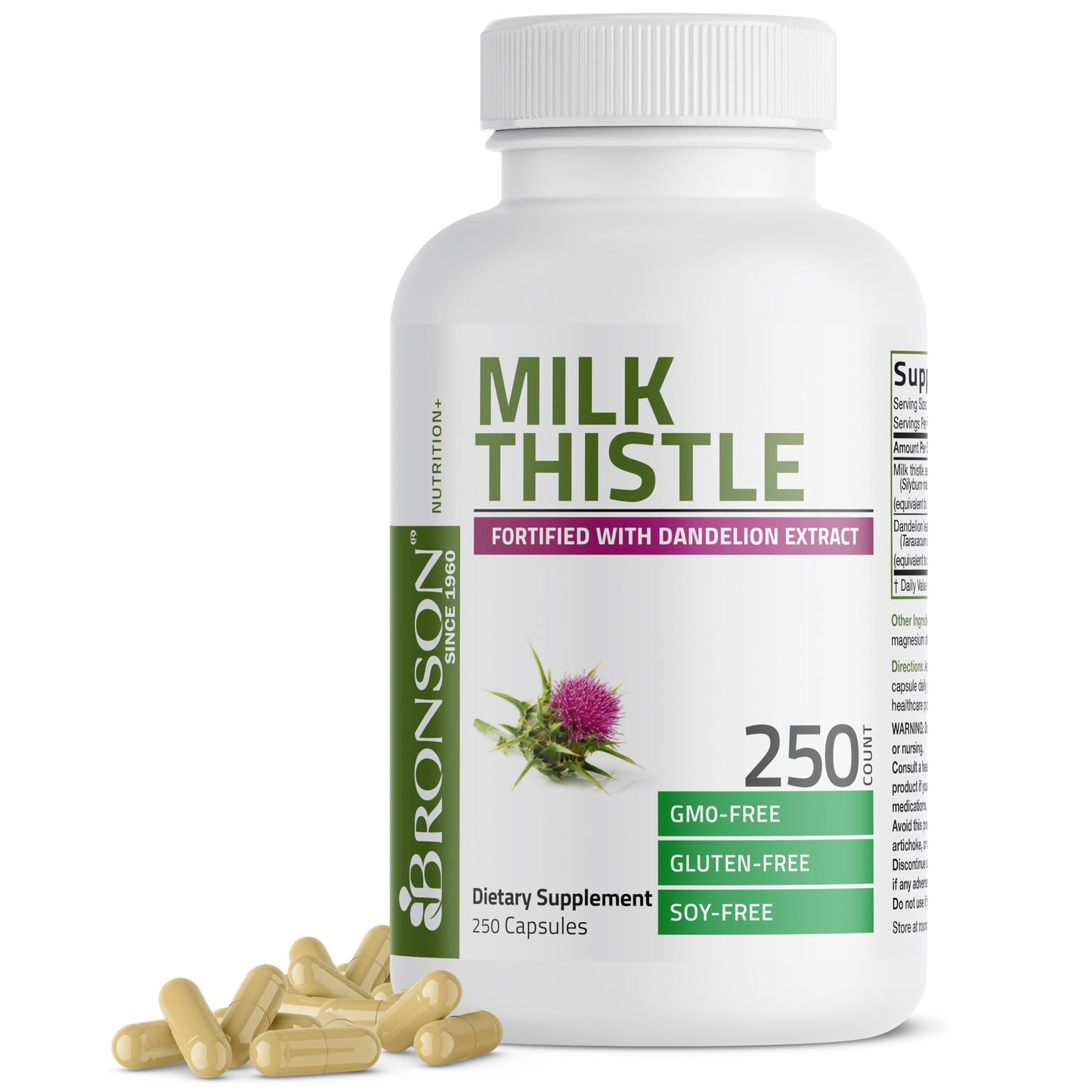 Bronson Milk Thistle Silymarin Marianum & Dandelion Extract Liver Health Support, Antioxidant Support, Detox, 120 Capsules