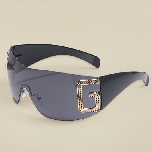 Unisex Oversized Frameless Fashion Glasses - Polycarbonate Lenses, Metal Hinges, Black & Golden Fashion-Forward Design - Lightweight Durable for Driving & Casual Attire with Protective Case, Versatile Eyewear, Chic Eyewear St