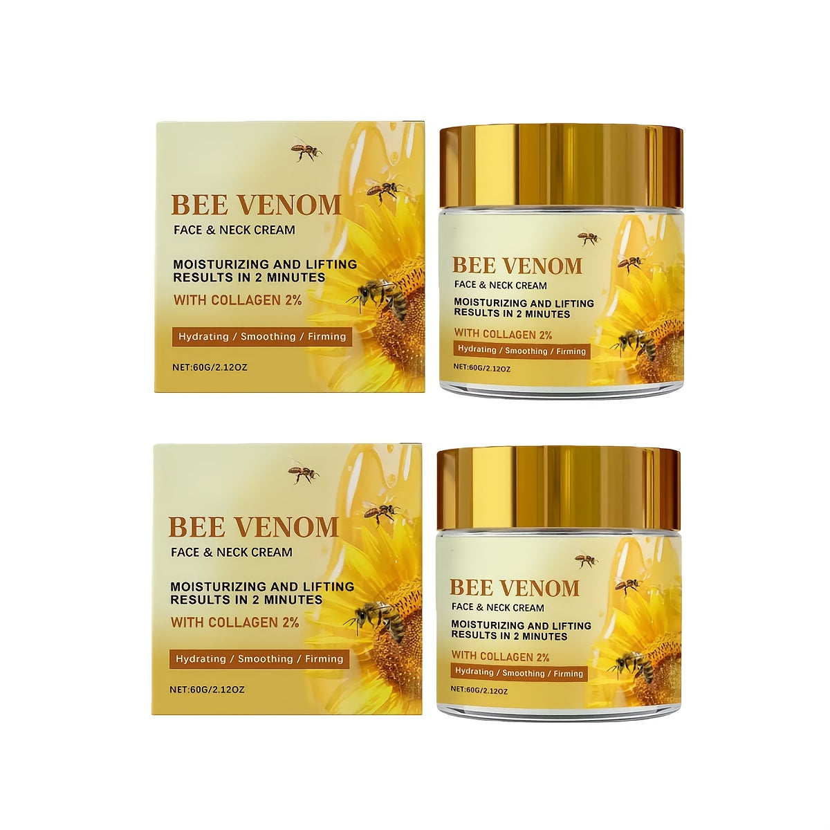 2pcs Instant Firming Bee Venom Face Cream, Tightens Light Beige, Collagen Instant Lifting Face Cream, Firms Fine Lines And Wrinkles, Suitable for All Light Beige Types, Skincare, A Gift for, Perfect Christmas Gift, Collagen B