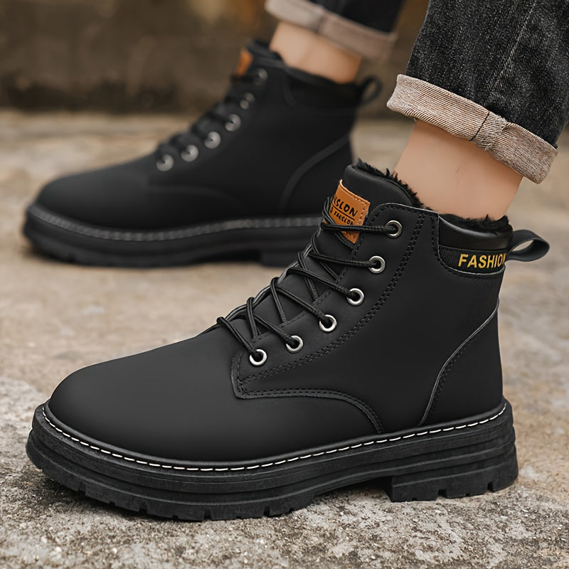 1 Pair of Men's Fashion Classic Versatile British Style Outdoor Snow Boots, High-Top Lace-Up Autumn/Winter Hiking Workboot, Suitable for Casual Travel and Gifts (Birthday & Christmas), Winter Sports