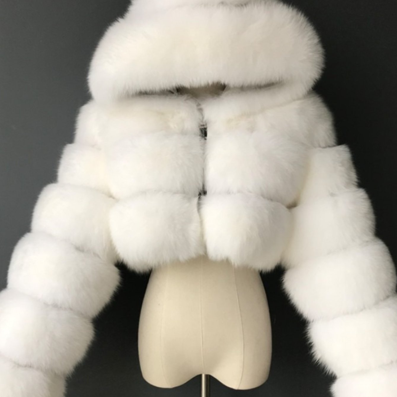 HERTALK Women's Short Fox Fur Coat with Hood -  Jacket, Winter Warm Collar & Plush, H-Line Silhouette, White/Pink/Black/Coffee Brown/Chestnut Brown - Hand Washable Luxury Outerwear