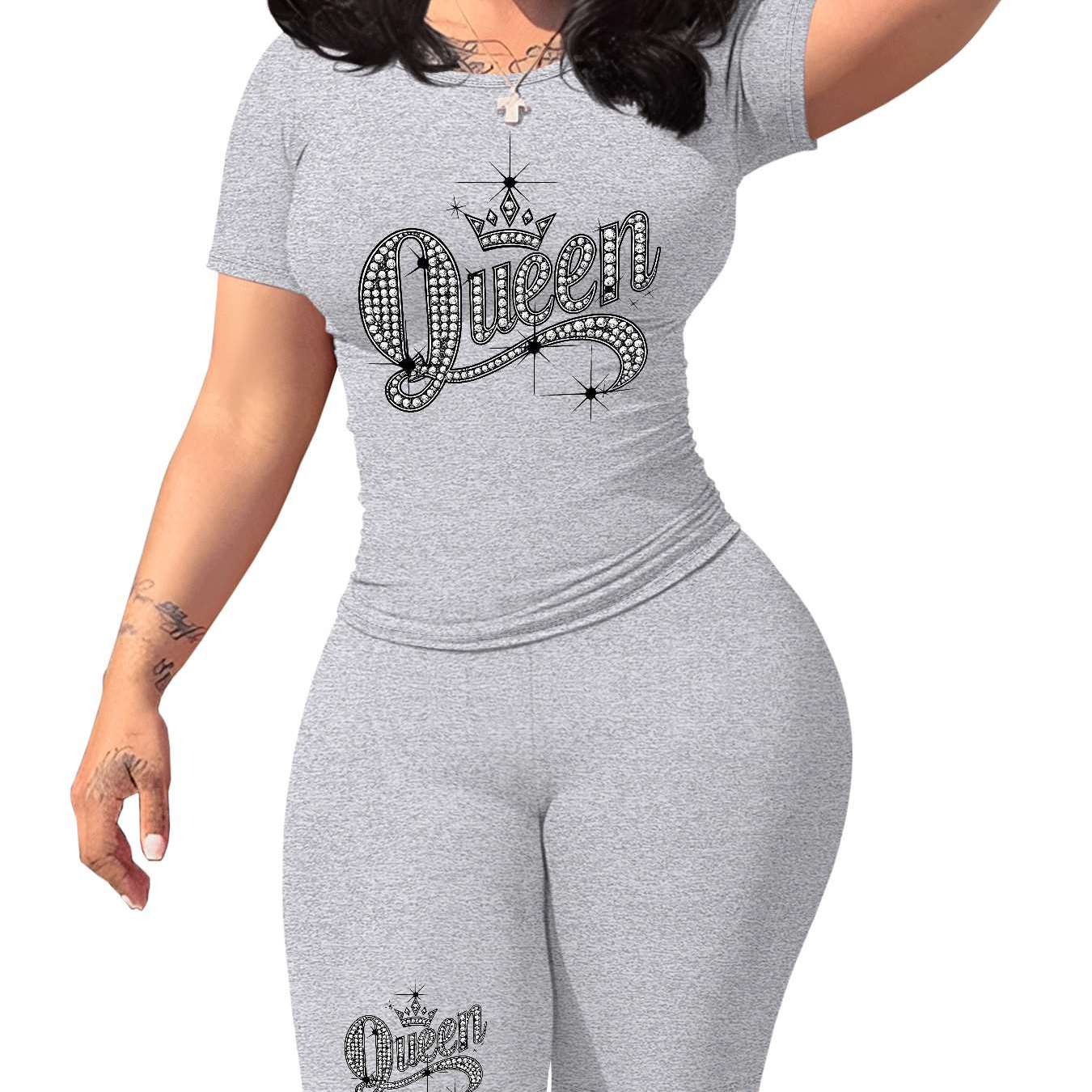 Diamond Queen Women's SlimFit Tshirt and Pants Set?? Premium Print?? Durable?? Casual and Fashionable?? Sparkling Queen Crown Design?? Perfect for Casual Attire and Stylish Outfits?? Comfortable Fit?? Gift Idea.