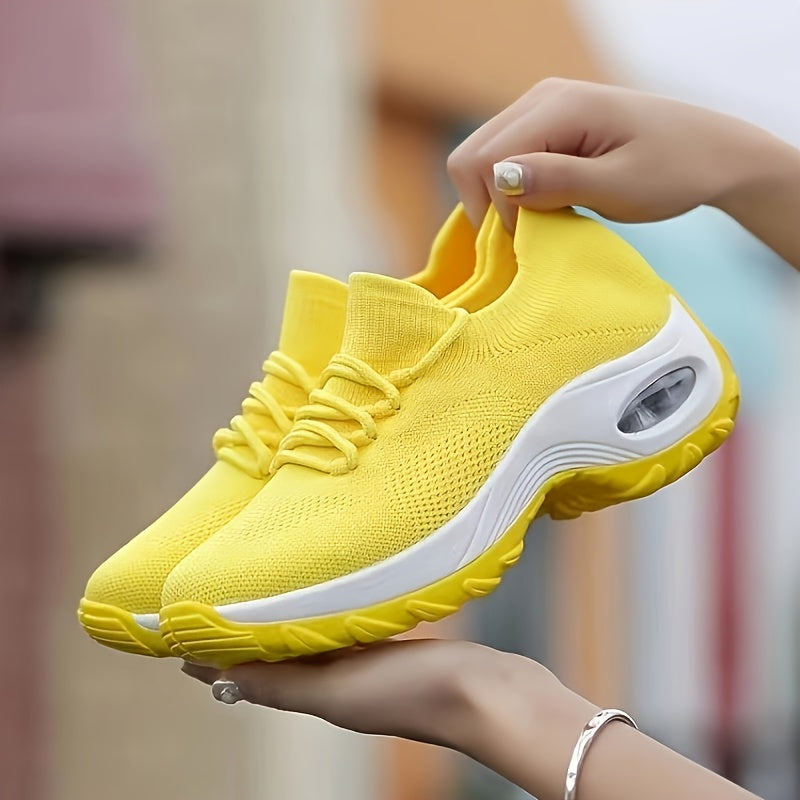 Women's Running Shoes - Lightweight Breathable Knit Sneakers with Non-Slip Cushioned Sole, Slip-On Sneakers for Gym, Hiking, Everyday - All-Season Performance Footwear in Vibrant Yellow/ (Soft Rubber Outsole), Hiking Sneakers