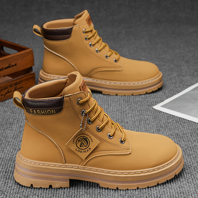 Men'S High-Top Winter Snow Boots with Thick PVC Sole & Warm Lining - / Brown - All-Terrain Traction, Lace-Up Closure, Outdoor Footwear, Durable Construction, Rugged Design, Outdoor Enthusiasts, Sturdy Build, Sporty Look, Hiki