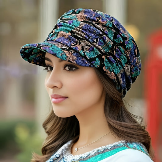Women'S Lightweight Newsboy Cap With Breathable Fabric, Floral Print, Durable Polyester Blend, Daily Wear