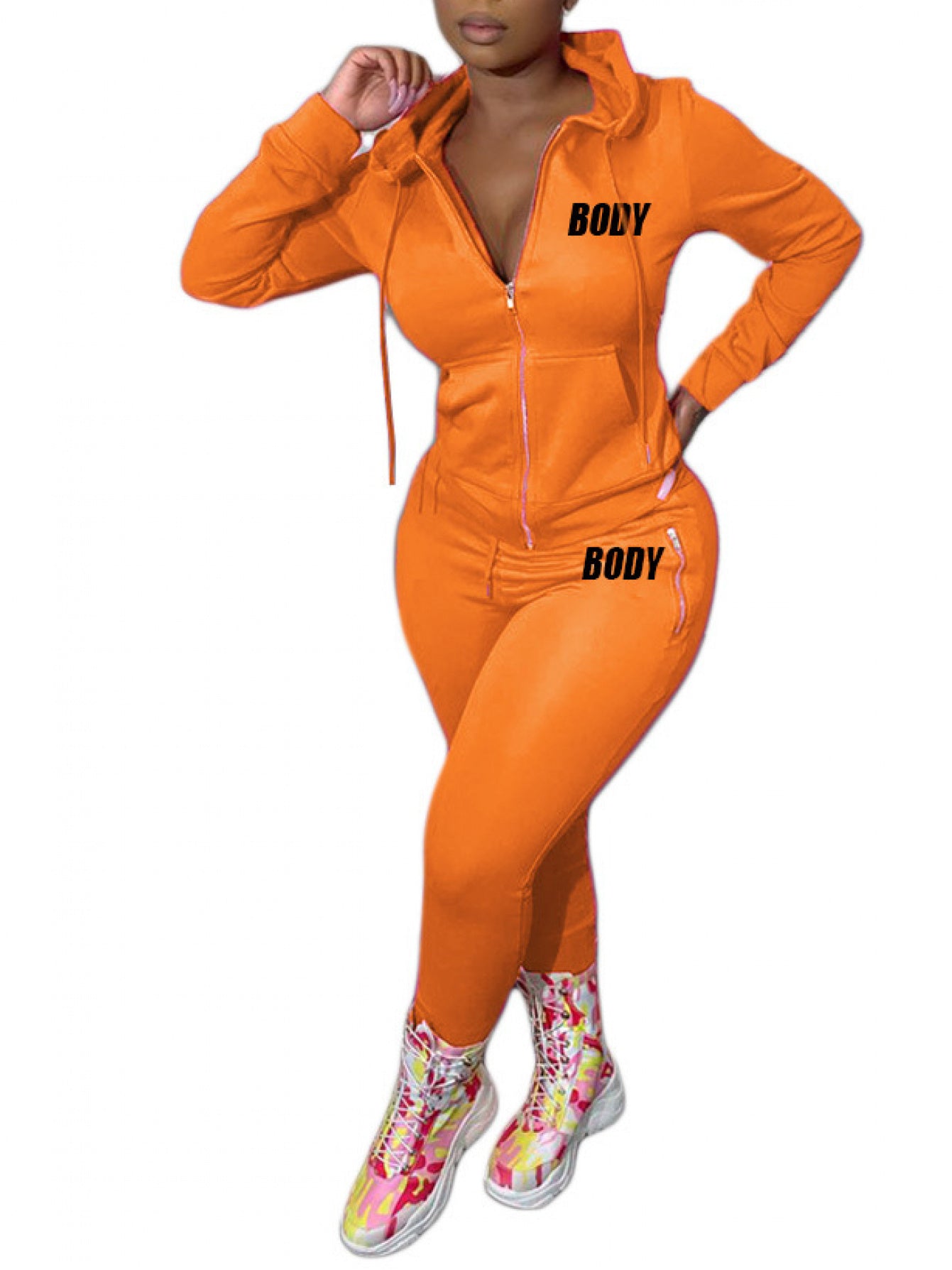 2pcs Women's Shapewear Set with Letter Print & Full Chest Padding - High Neck Zipper Front/Back Matching Outfit,  Initials/Look, Sporty Casual Bodysuit, Machine Washable 2pcs suit for Gym, Dance, Casual Attire