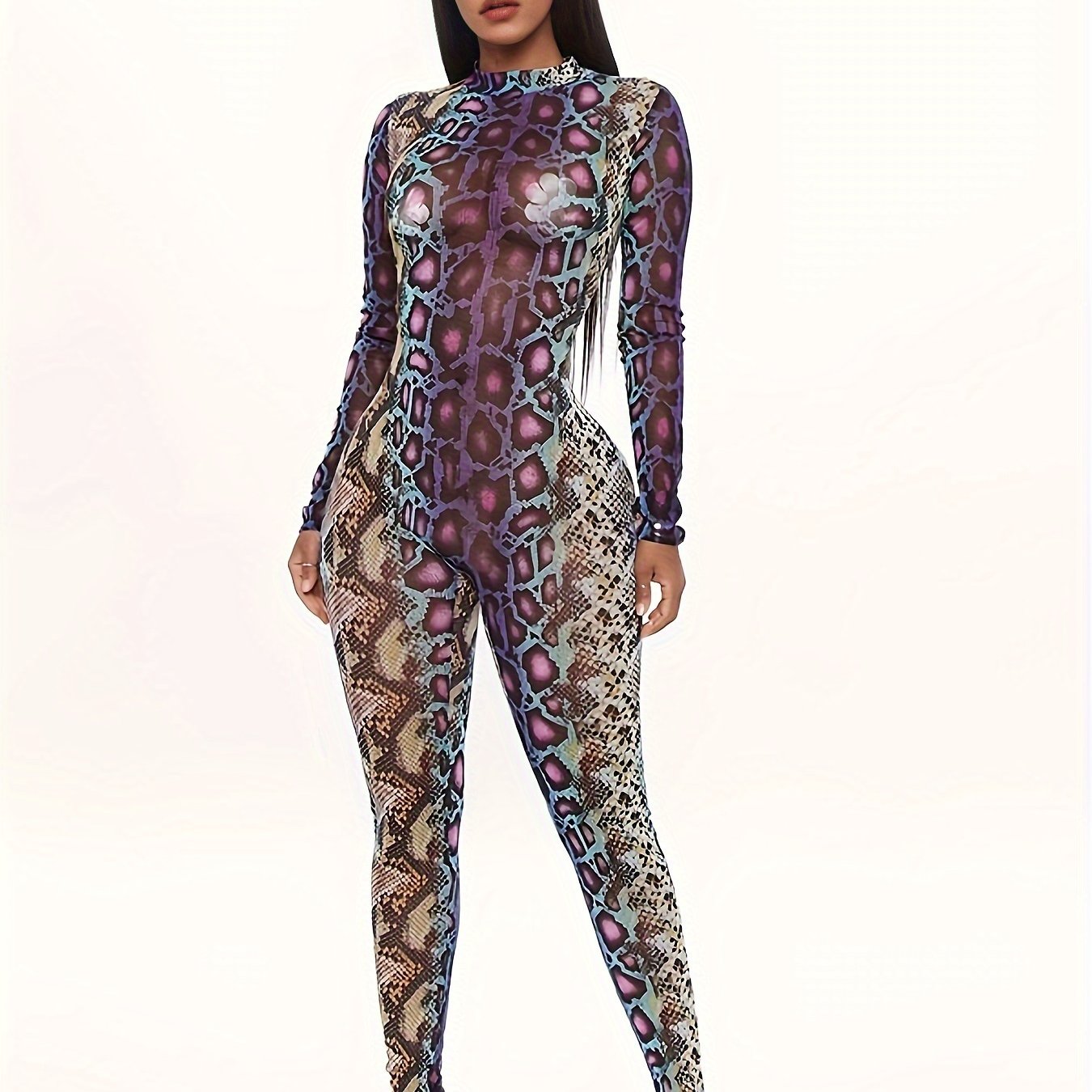 Hot Selling New Women's Clothing In Spring And Autumn Season with Snake Print, Lifting Buttocks, Tight Fitting Casual Jumpsuit