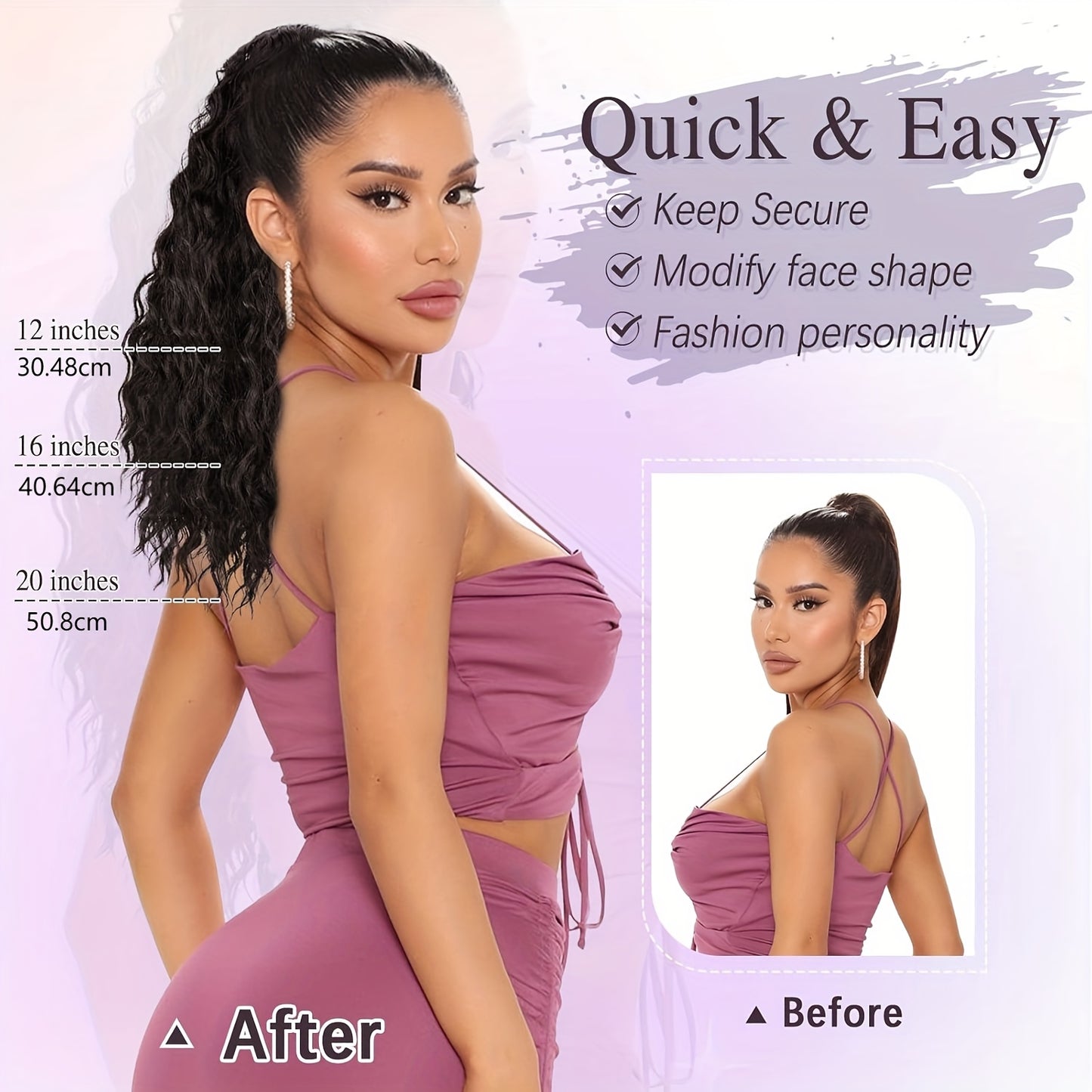 FESHFEN Female Wavy African Ponytail Extension With Rope, 16/20inch African Curly Hair, A Very Convenient Way To Lengthen CurlsIt Is Suitable For Going Out To Play, And The Use Scenarios Are Changeable