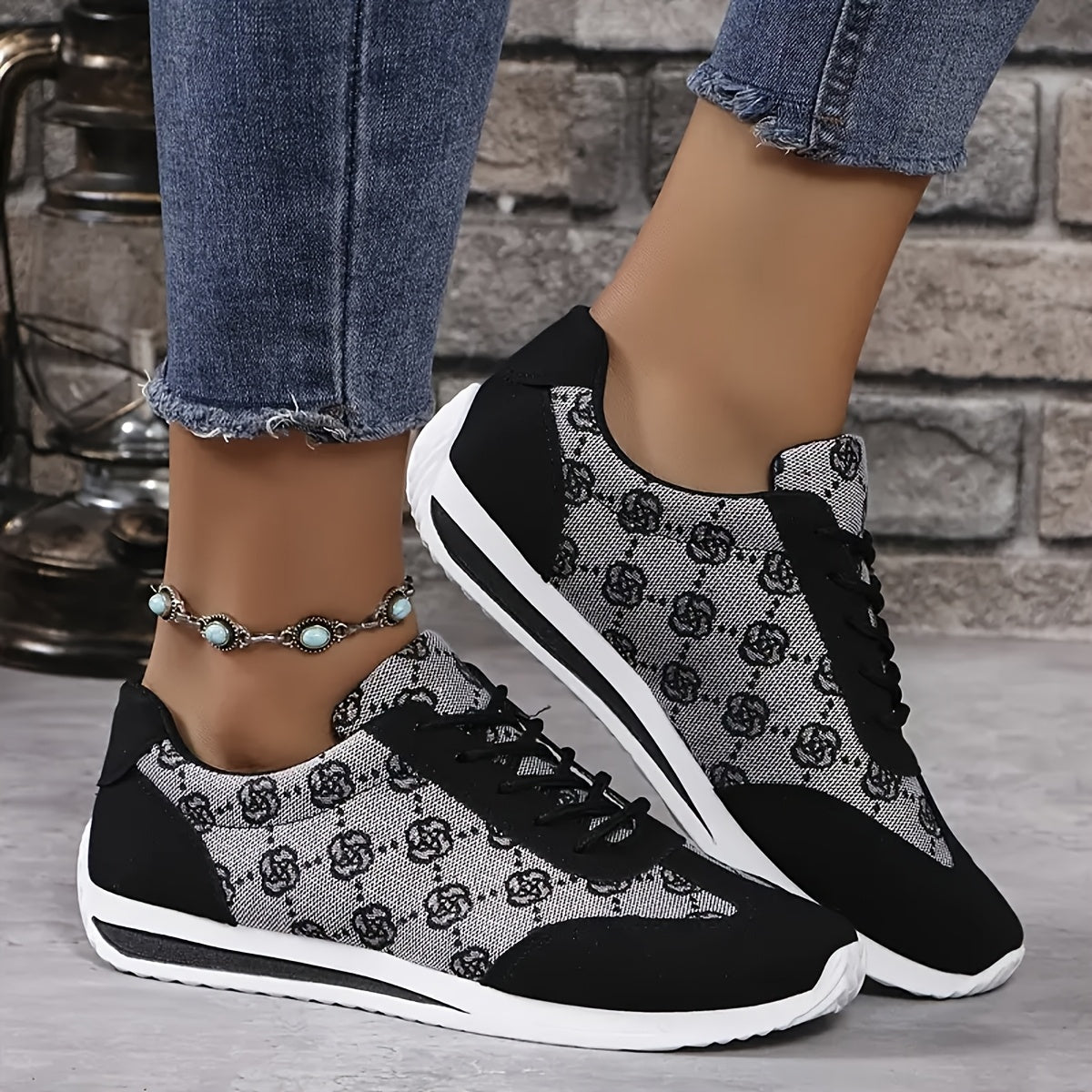 Women'S Fashion Sneakers Low Top Lace-Up Sports Shoes, Breathable Fabric Upper, Non-Slip Rubber Sole, with Height Increase, for All-Season Casual Athletic Footwear