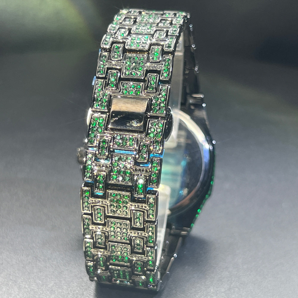 Fashion Green Black Watch For Mens Luxury Iced Quartz Watch Mans Hip Hop Square Cz Jewelry Wristwatch Christmas Gift For Men Women