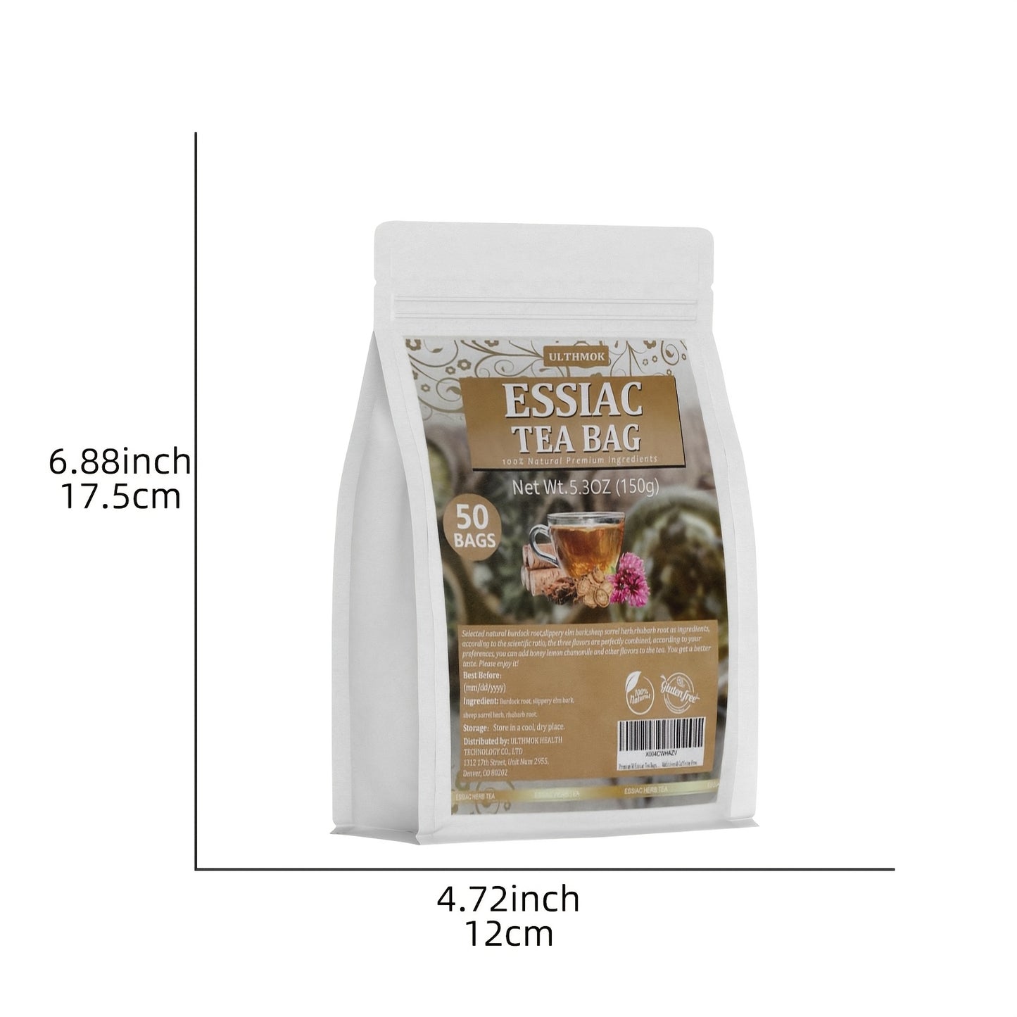 Premium 50 Nurse Tea Tea Bags, Burdock Root, Elm Bark, Rhubarb Root, and Plantain Mixed Vitality Tea, No Additives or Caffeine, Suitable for Mental and Soul Health