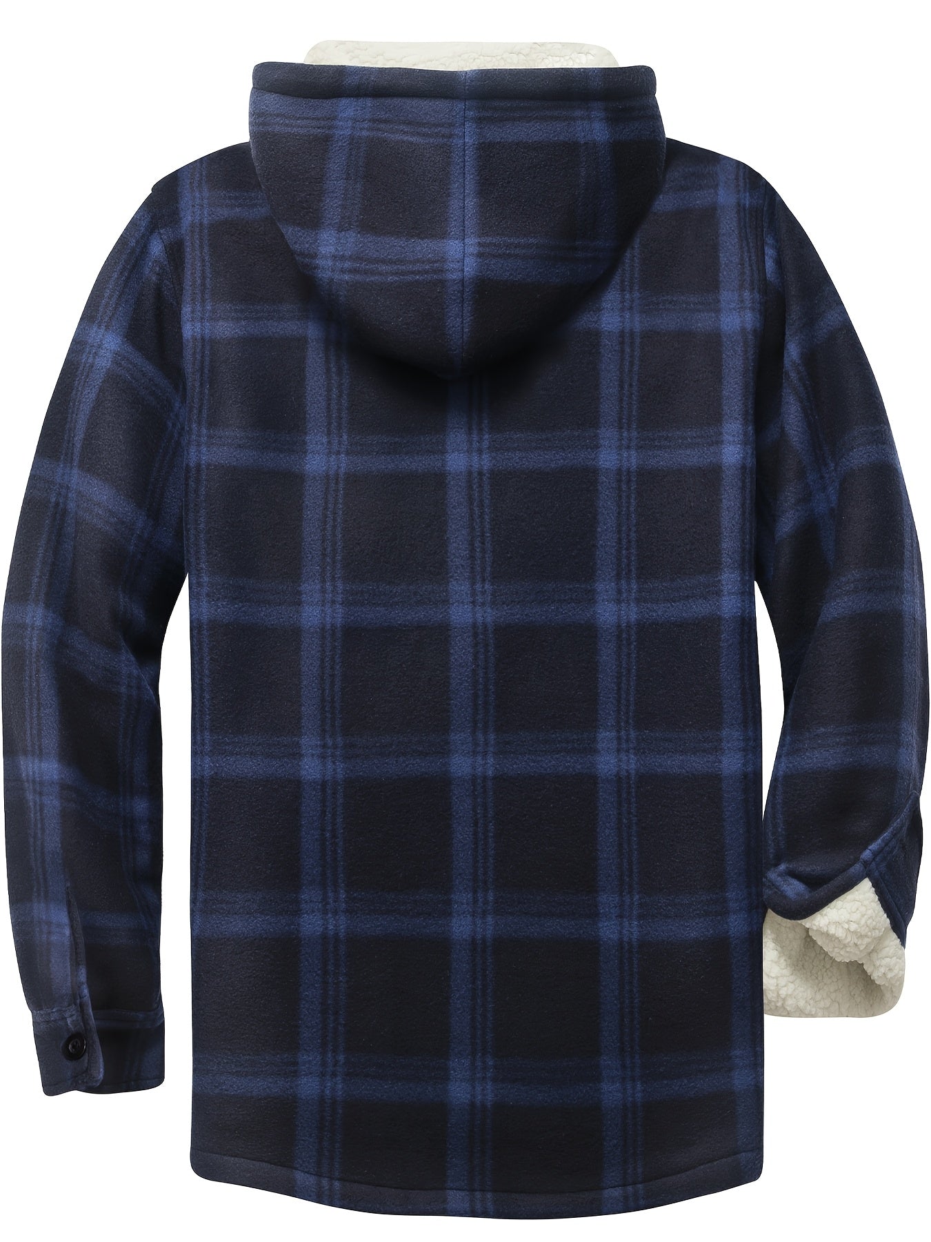 Men's Jacket, Heavyweight Hooded Sweater, Full Zip Thick Snow Mountain Lined Flannel Plaid Shirt with Pockets, Casual Style, Perfect for Autumn and Winter, Regular Fit, Hooded Collar, Plaid Pattern