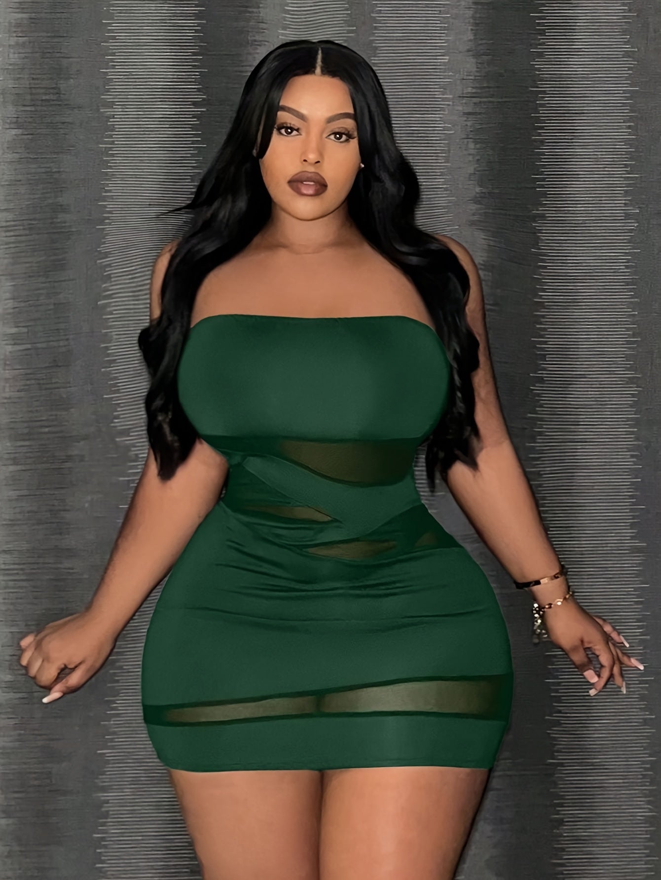 Plus Size, Sexy Bodycon Strapless Skirt - High Elasticity Breathable Mesh Design, Semi-Sheer Stretchy Fabric, Elegant Solid Color All-Season Versatile Wear